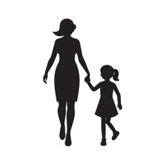Mother And Daughter Walking Together Silhouette