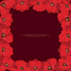 Beautiful red poppy flower frames spring summer painted floral background perfect for invitation digital paper print cards social media post menu memo notes journal etc