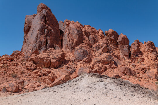 Willow Tank Formation (Lower Cretaceous)&mdash;Claystone and siltstone, carbonaceous shale, sandstone and sandy conglomerate. Fire Wave Trail, Valley of Fire State Park, Nevada geology. red Aztec Sandstone 