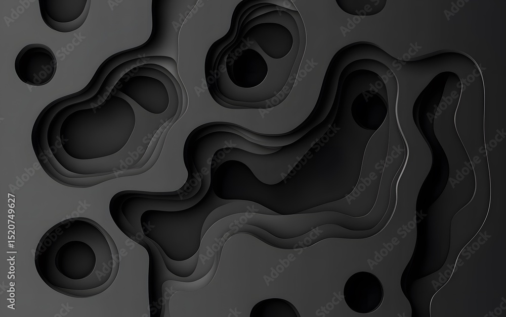 Poster black abstract background with smooth lines and shadows. black paper-cut shapes, dark wallpaper for 