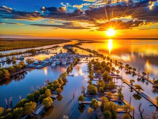 Obraz premium Buenos Aires' Epecuen: A night's slow dolly in captures a submerged village's sunset mirrored in the lake.