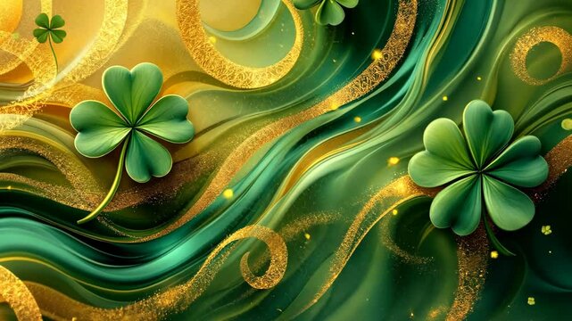 St. Patrick's Day with shamrocks and shimmering gold swirls for a festive feel.