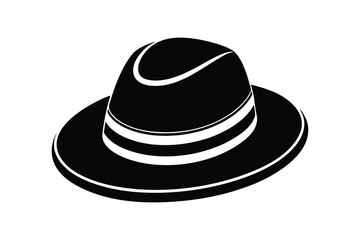 Silhouette art illustration of a contemporary wide-brim fedora with pinched crown.eps