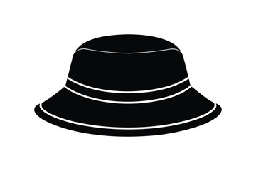 Silhouette art illustration of a modern bucket hat with downward-sloping brim.eps