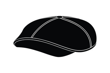 Silhouette art illustration of a sleek flat cap with rounded top and short brim.eps