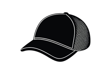 Silhouette art illustration of a modern trucker hat with mesh back and foam front.eps