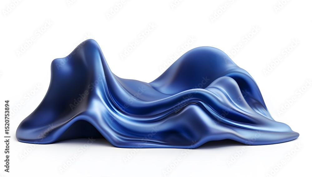 Poster blue wavy cloth, a 3d rendering of blue fabric in the shape of waves, with a white background and a 