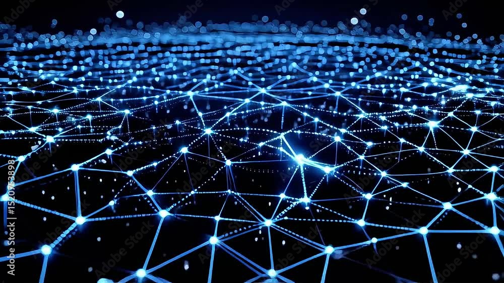 Poster Dynamic Blue Network: A Visual Journey Through Interconnected Nodes