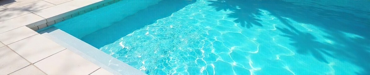 Obraz premium Sparkling clean pool water, bright white tiles reflecting sunlight, creating a serene and inviting atmosphere Perfect for summer, relaxation, and luxury lifestyle imagery , shimmering, holiday, shiny