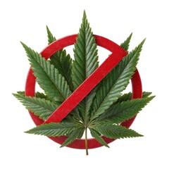 Cannabis leaf with prohibition sign red circle isolated on white background