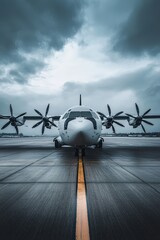 Aircraft on Runway Under Cloudy Sky