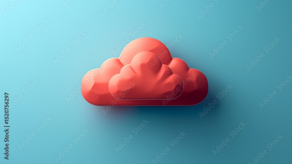 Poster cloud storage technology represented by red 3d cloud shapes on a blue background connecting data ser