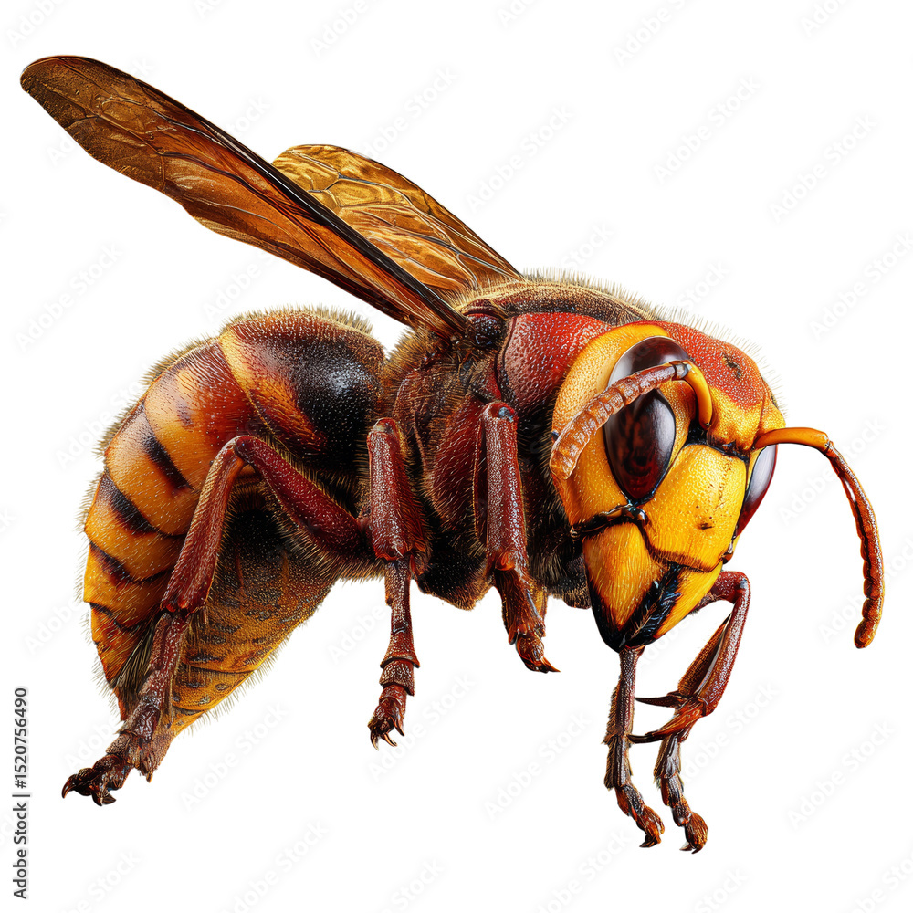 Poster dramatic closeup of a hornet isolated on white background for stock use