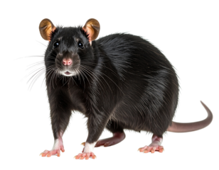Black Rat Standing Alert with Long Tail, isolated on a transparent background