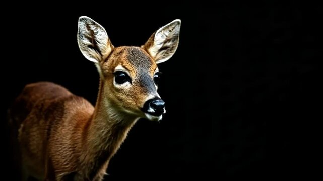 mouse deer looking around with black background footage
