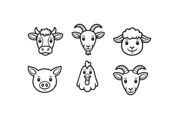 Obraz premium Cute Farm Animal Line Icons