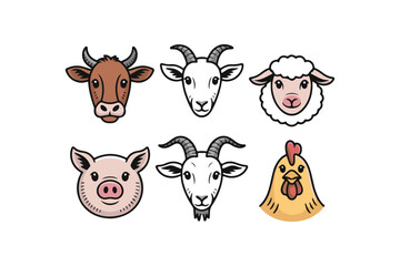 Obraz premium Cute Farm Animal Line Icons