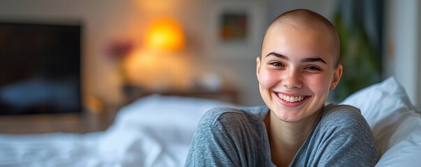 Bald Woman Smiling Indoors