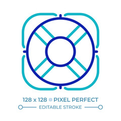 Lifebuoy pixel perfect two color line icon. Personal flotation device. Rescue ring saving people on water bicolor outline symbol. Duotone linear pictogram. Isolated illustration. Editable stroke