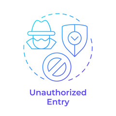 Unauthorized entry blue gradient concept icon. Physical security threat and risk. Access to restricted area. Round shape line illustration. Abstract idea. Graphic design. Easy to use in booklet