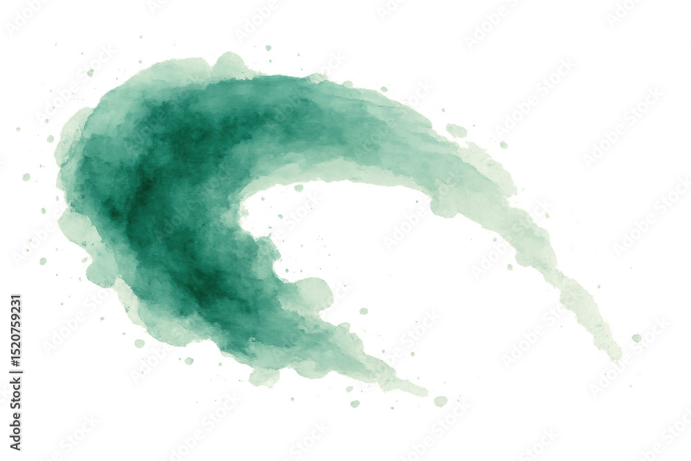 Poster abstract green watercolor splash with dynamic movement and transparent background, perfect for addin