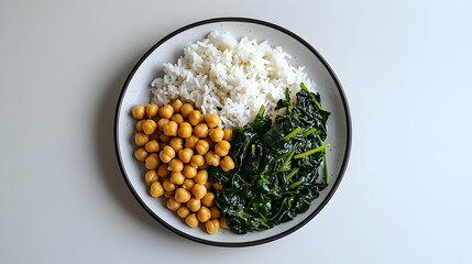 Healthy Balanced Meal With Rice, Chickpeas, and Spinach