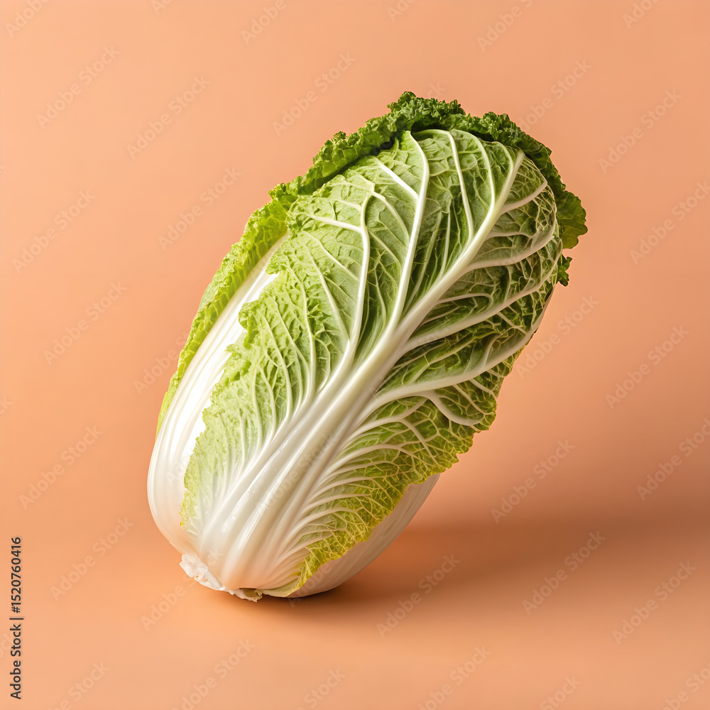 Fototapete side profile of a cabbage on a matte peach background.