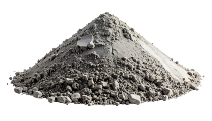 Cement mound, construction work, building industry concept isolated on transparent background