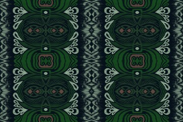 Ikat mountians embroidery on blue background. pattern traditional.design by procreate for...