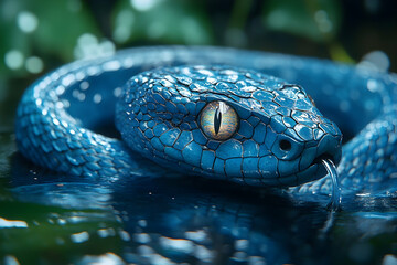 Obraz premium Close-up view of a vibrant blue snake.