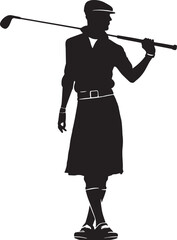 Stylish male golfer silhouette in plaid skirt holding a golf club, inspired by vintage fashion. Perfect for golf clubs, decor, logos, or SVG crafting.