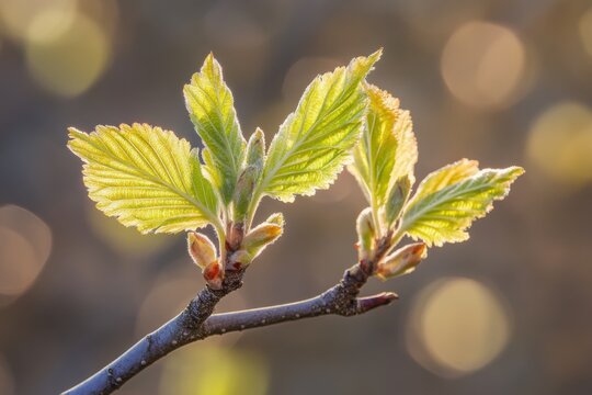 New spring leaves on a branch.
