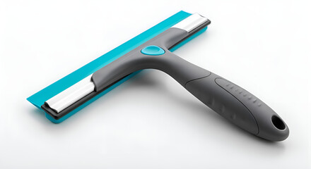 A blue sleek, modern silicone squeegee for mirrors and glass on white background