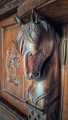 Hand-Carved Horse Head Corbel on Vintage Woodwork