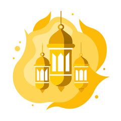 Muslim woman in hijab praying under crescent moon in night sky
