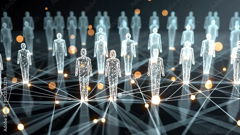 Poster digital human network: a visually stunning representation of interconnected individuals, rendered as