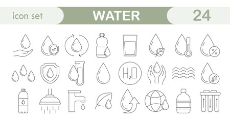 Water. Icon set, linear, vector