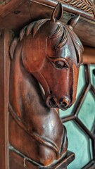 Close-Up of Vintage Hand-Carved Horse Decor © Elbrandan