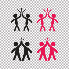 High-five teamwork clip art in black and red, flat style vector on transparent background.