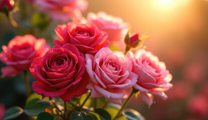 Obraz premium Stunning Pink and Red Roses in Golden Sunlight