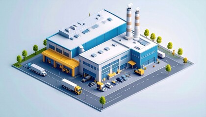 Isometric Factory Illustration: Modern Industrial Complex