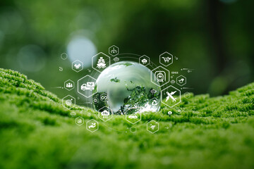 Green logistic or Sustainable transportation. Sustainable global transport. supply chain of...
