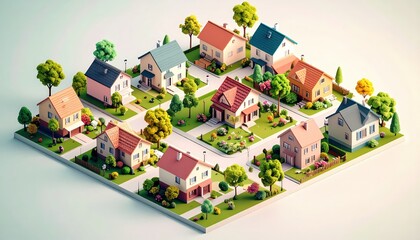 Miniature Suburban Neighborhood Model on White