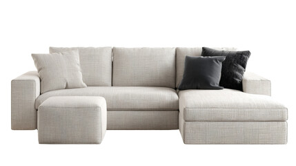 Studio Shot of a Stylish Modular Sofa with Ottoman and Decorative Pillows
