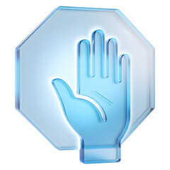 Obraz premium Glass Hand Stop Sign Icon 3D Render Blue Octagon