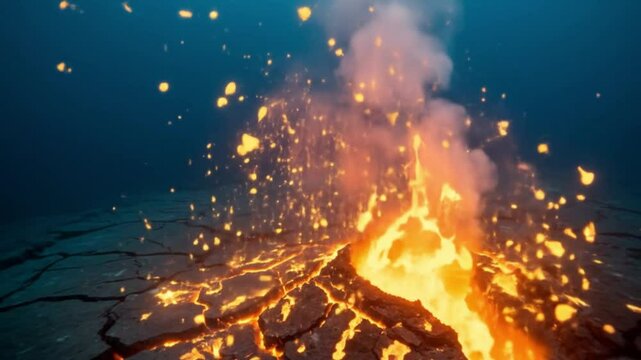 Fiery underwater eruption spewing molten rock