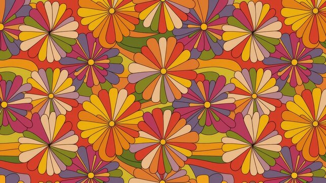 Groovy 70s Vintage Retro Flower Power Background.
