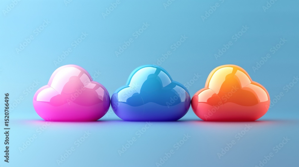 Aufkleber colorful cloud icons representing artificial intelligence and digital storage concepts in a modern d
