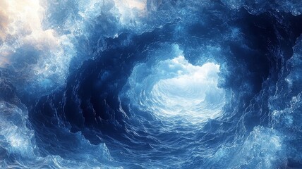 Dynamic Ocean Wave: A mesmerizing view of a powerful wave curling, showcasing vibrant blues and whites, perfect for marine-themed projects and oceanic inspiration.