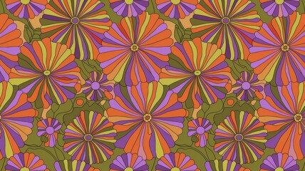 Groovy 70s Vintage Retro Flower Power Background.